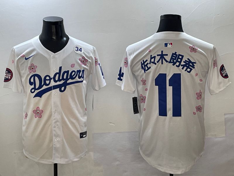 Men Los Angeles Dodgers #11 R.Sasaki White Sakura Edition 2025 Nike MLB Jersey style 7->los angeles dodgers->MLB Jersey